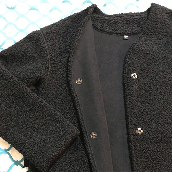 SOLD! N/A ~New UNIQLO Coatigan Coat~Fleece (Sherpa/Persian Lamb Style) ~ Black~M - Picture 2 of 7